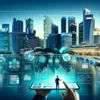 A cover picture for an article titled Artificial Intelligence and Personal Financial Planning with Singapore Skyline in background created by DALL-E